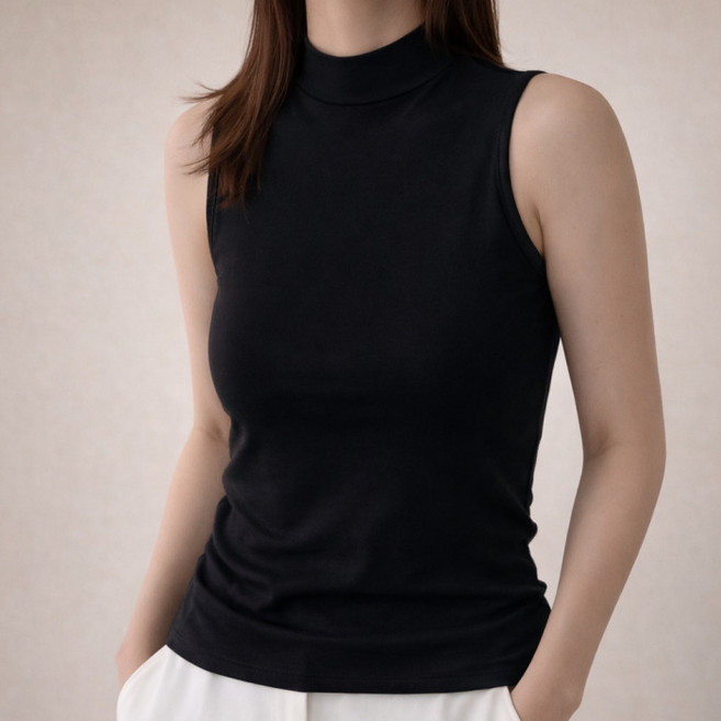 다미타니 국내제작 반폴라 나시 민소매 티셔츠 스판 이너 OCZ0981