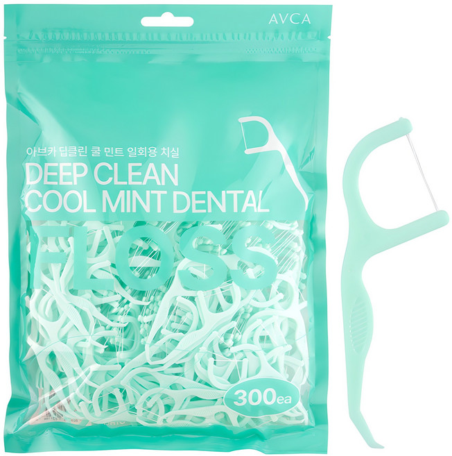 아브카 딥클린 쿨 민트 일회용 치간 치실 + 휴대용 케이스, 300개입, 1세트