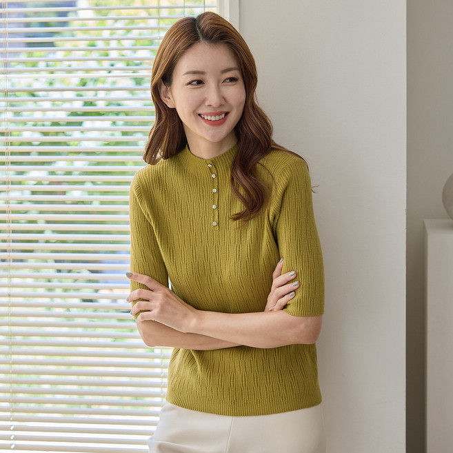 우일 여성 버튼 포인트 반목 5부 니트