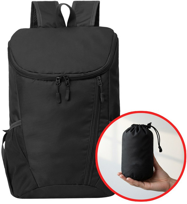 엘마운틴 오픈업 초경량 접이식 휴대용 배낭 20L 등산 여행 아웃도어 백팩, 블랙