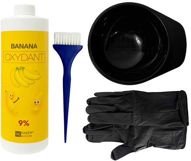 변색 복원 황변 제거 가인 하켄 바나나 산화제 9% 세트 4종 (산화제1000ml+산화제그릇+청소솔+장갑), 1개
