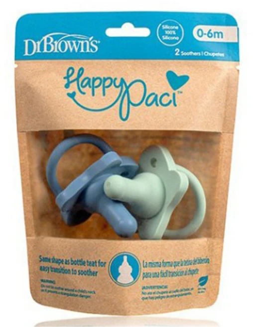 닥터브라운 쪽쪽이 해피 실리콘 NEW 노리개 젖꼭지 2P 신생아, 블루&그린(2P), 1개 - 쿠팡