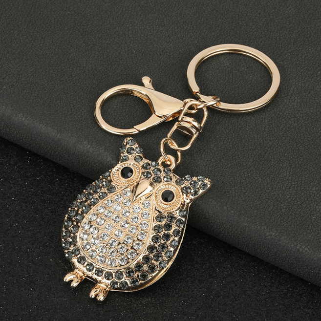 다모올 큐빅 부엉이 키링 차키 가방 포인트 악세서리, 검정색
