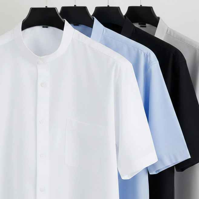 4종 메노모소 차이나/헨리넥 무지 일반핏 반팔 와이셔츠 남자 남성 M~3XL 빅사이즈