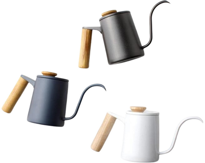 핸드드립포트 350ml 색상 우드 손잡이 핸드드립 주전자 드립포트, 블랙, 1개