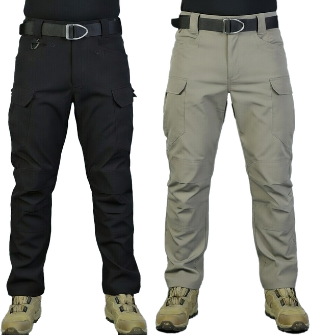 1+1 봄 여름 고급 스판 IX7 튼튼한 전술 바지 작업복 택티컬 등산 낚시 외출 춘추 전술복 작업, 블랙+베이지(여름)