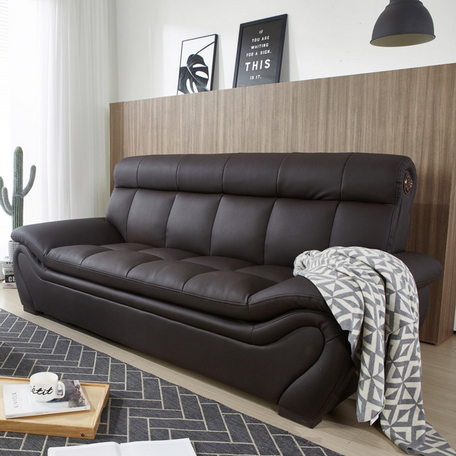 플로바움 프린스 3인용 가죽 쇼파 사무실소파 방문설치, 초코브라운(330)