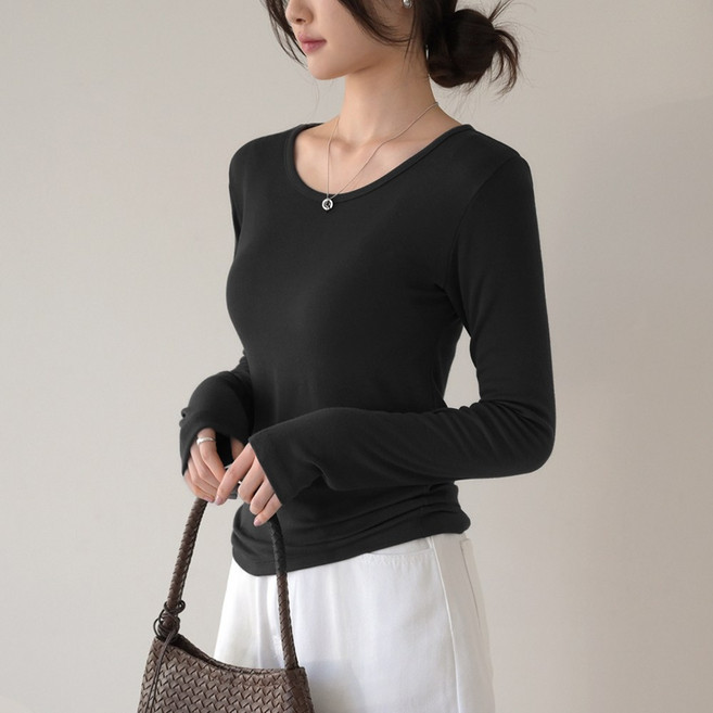 데일리앤 버니츠 국내생산 부드러운 레이온 스판 이너 무지 긴팔 여성 기본티