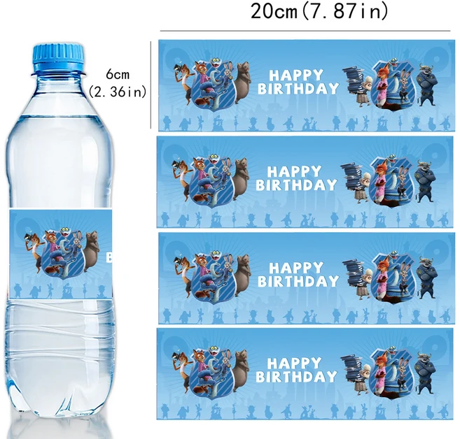주토피아 닉과 주디 파티 장식 일회용 식기 세트 테이블보 배너 케이크 토퍼 풍선 생일 용품, 33 10pcs Bottle Sticker, 1