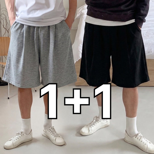 1+1 미제이 남자 버뮤다팬츠 6부 와이드 반바지