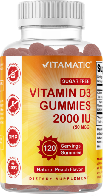 비타매틱 무설탕 비타민 D3 2000 IU - 120개 펙틴 기반 구미, 츄어블, 성인남녀공용, 1개, 120회분