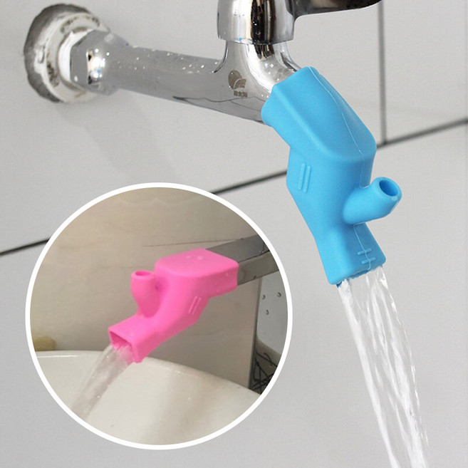 1+1 수도 꼭지 연장탭 어린이 양치 손세척 실리콘 욕실 세면대, 핑크+블루, 1개