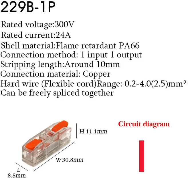 미니 고속 와이어 커넥터 1Pin Spliceable 전기 LED 배선 터미널 블록 2Pin 3Pin 분배기 다중 입력 출력, 01 10PCS, 09 229B-WO-1P