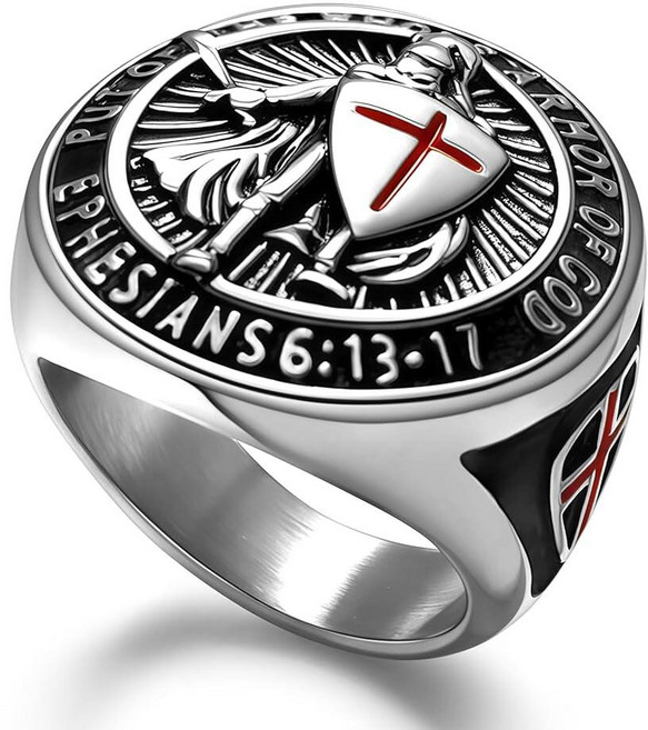 Christian Ring Knights Templar Put On The Whole Armor Of God Ephesians 6:13-17 디자인 남성용 종교 가톨릭
