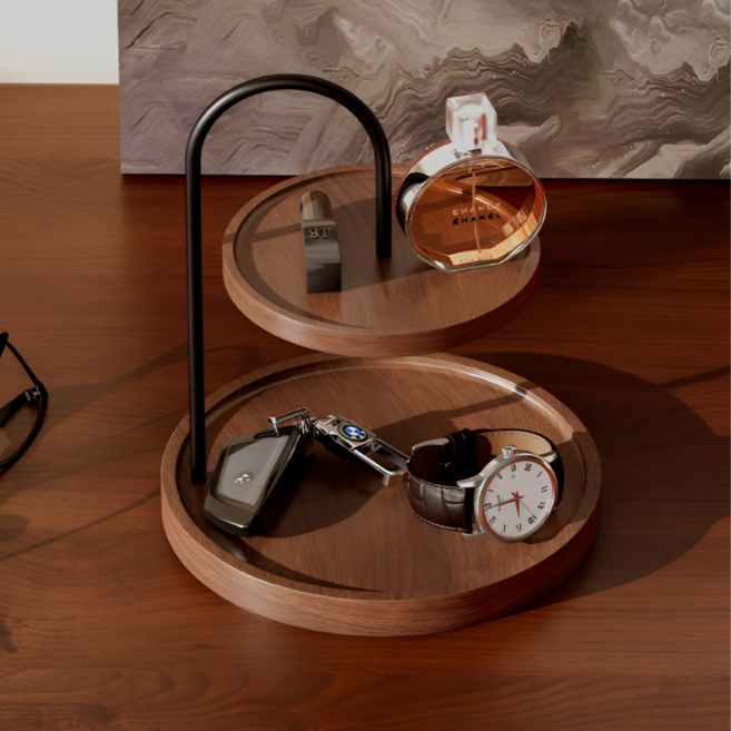 나띵베럴 2단 수납 현관 차키 시계 향수 액세사리 다용도 원목 트레이