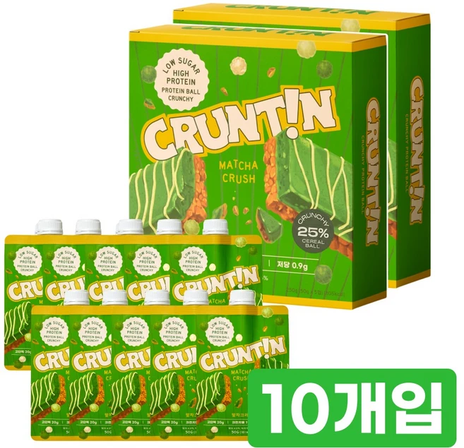[본사공식몰] 크런틴 단백질쉐이크 말차크러쉬 크런치볼 25%, 2박스, 250g - 쿠팡
