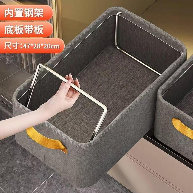 衣物收納箱 附鋼架 換季整理盒 47*28*20cm, 【2邊提手+可疊加】灰色加厚90%,【2個裝+厚硬板-28L超大容量/耐磨耐, 1個