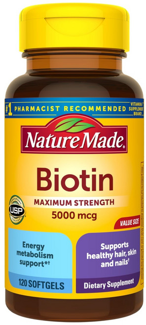 네이처메이드 비오틴 맥시멈 스트렝스 5000mcg 소프트젤, 120정, 1개