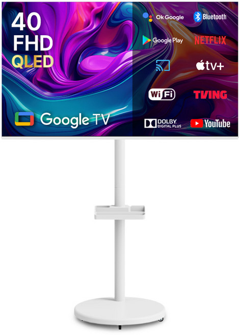 무빙큐빅스 스마트 40인치 FHD QLED 화이트에디션 삼탠바이미 퍼스트 셋트 이동식 tv 거치대 삼텐바이미 스탠바이미 중소바이미, 고객직접설치, 스탠드형, 101cm(40인치)