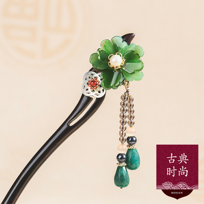 컬러 유약 머리핀 고대 스타일 간단한 팬 머리 매일 학생 단계별 나무 머리핀 어린이 고대-93469