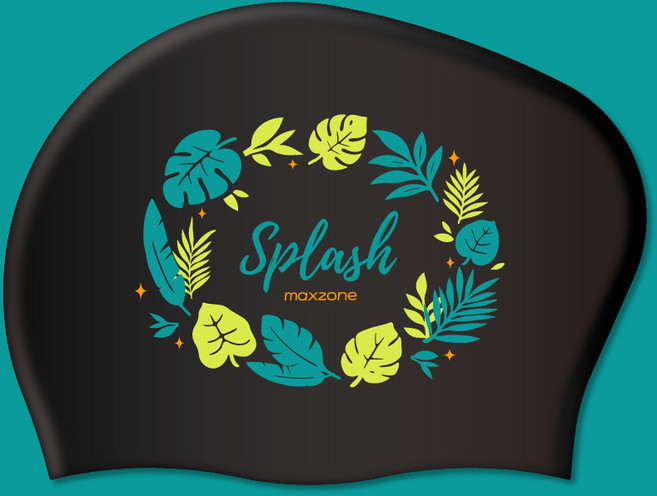 [맥스존] 스플래쉬 롱헤어 수모 긴머리 실리콘 성인수모 수영모자 대두수모 트로피컬, 1개, 블랙