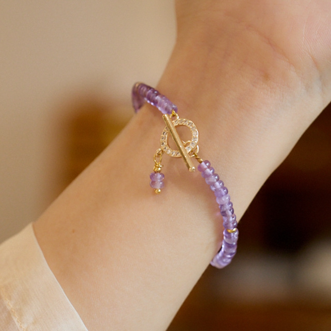 루미모아 천연 자수정 주판알 팔찌 2월 탄생석 원석 4mm