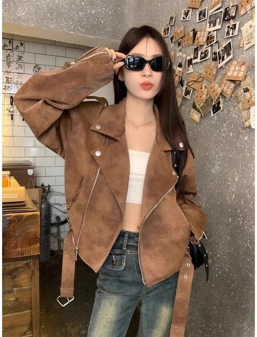 短外套女春秋季美式機車服復古夾克 皮衣