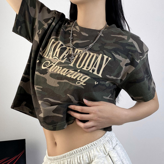 [디디댄스] M 카모 크롭 댄서복 줌바닷컴 방송댄스의상 댄스복 에어로빅 무대의상 축제 밀리터