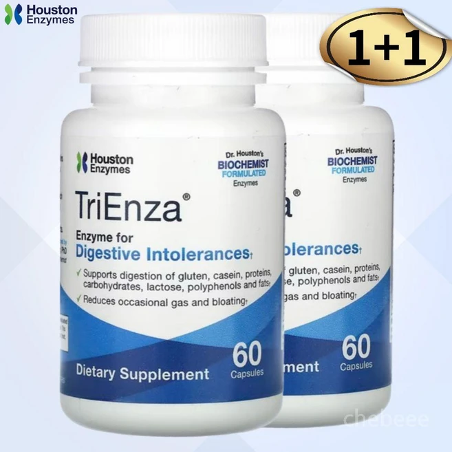 휴스톤엔자임 트리엔자 소화 효소 60캡슐 2병 아밀라아제 락타아제 프로테아제, 2개, 60정 - 쿠팡