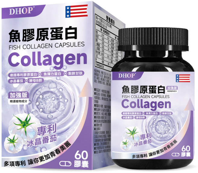 DHC魚膠原蛋白60粒 含穀胱甘肽、冰晶番茄、酵母B群 SGS檢測, 1個, 單瓶體驗裝, 60顆