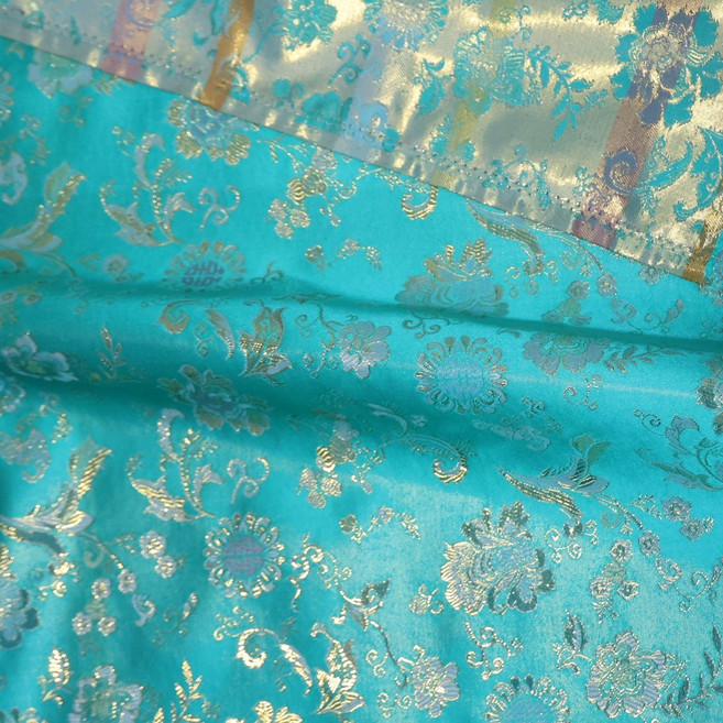 윤원단 윤창금사 24색 꽃무늬 플라워 예쁜 좋은 폴리에스터 한복 옷감 비단 양단 천 원단 만들기, 22 물비취, 1개