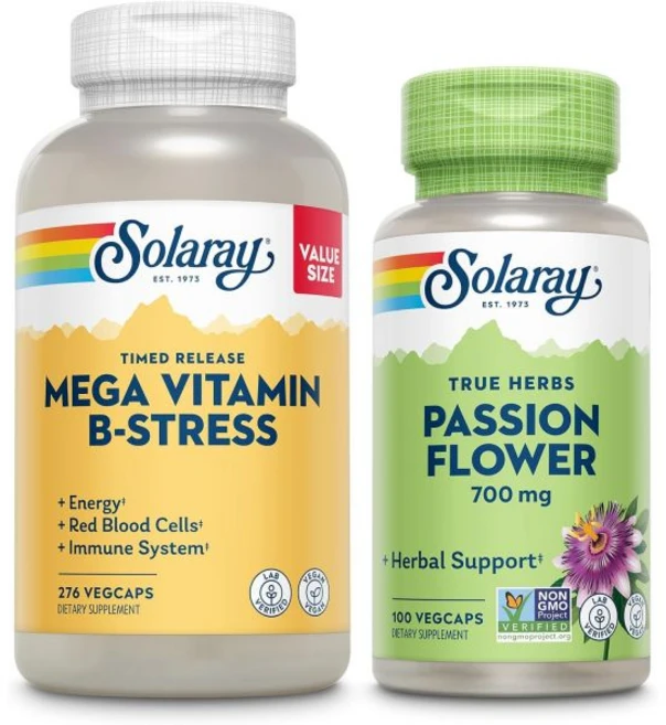 비타민B 에너지 호르몬 솔라레이 메가 비타민 B 열정 꽃 번들 C가 함유된 콤플렉스 타임 방출 B6 B12 진정 허브 비건 276/100ct, 1개 - 쿠팡