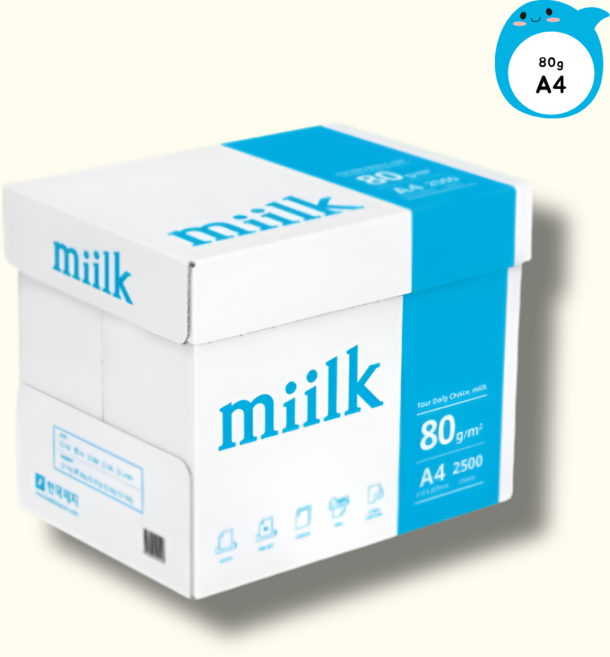 miilk 한국제지 복사용지 80g, A4, 2500매