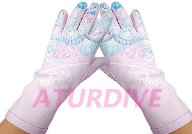 카툰 다이빙 장갑 귀여운 캐릭터 어린이 수영 서핑 패들보드 스노클링 자외선 차단 고양이 산호 방지 다이빙 장비, 퍼플 조개