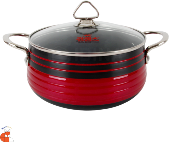 퀀센스웨딩 냄비 6종(편수 양수 전골 곰통) 유리뚜껑 포함 IDINA0016, 1개, 양수24cm, 레드