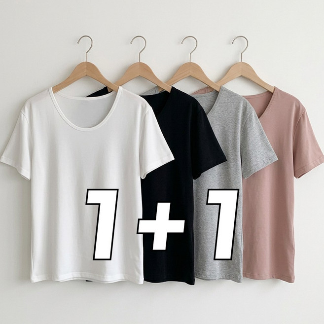 핏노블 2P 여성 브이넥 반팔티 이너티 1+1