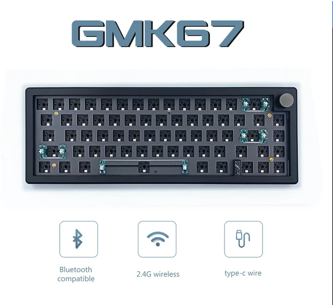 ZUOYA GMK67 3모드 기계식 키보드 맞춤형 키트 핫스왑 가능 RGB 장착 다기능 노브 액세서리, 04 GMK67 Black