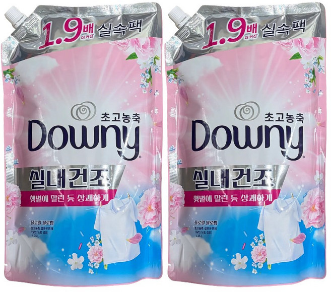 다우니 엑스퍼트 실내건조 초고농축 섬유유연제 플로럴 프레시 리필, 1.35L, 2개
