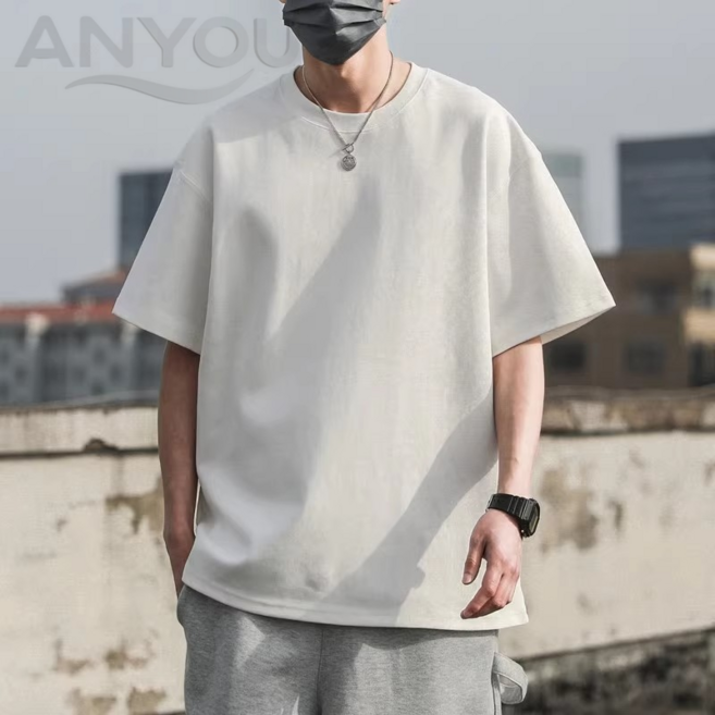 남성 오버핏 반팔 티셔츠 순면 화이트 상의