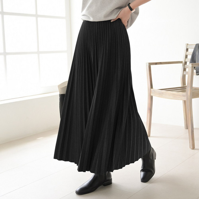 데일리앤 칼데아 차르르 밴딩 플리츠 핀턱 주름 롱 스커트 봄 가을 A라인 치마