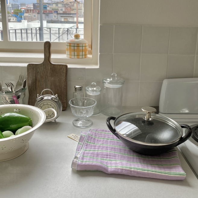 목화베리 베이글스트라이프 키친크로스 면행주 국내산거즈면, 1개, 베이비보라