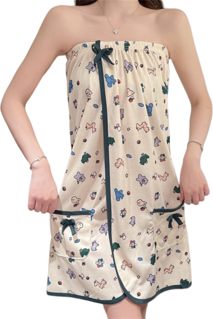 베코니아 여성용 골프가운 가운 입고 벗기 편한 프리미엄 샤워 가운, 1개, 큐티 애니멀