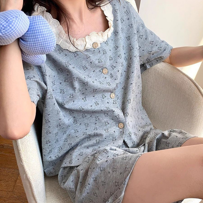 可愛卡通印花短袖睡衣套裝