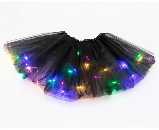 여성용 라이트 업 투투 스커트 LED 파티 얇은 명주 그물 반짝이는 발레 빛나는 코스튬 결혼식 생일 레이브, 01 40cm for adults, 02 Black
