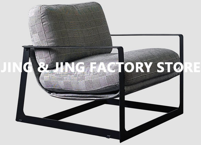 북유럽 가죽소파 1인안락의자 인테리어의자 이태리감섬, 흑백 기하학적 체크무늬 린넨