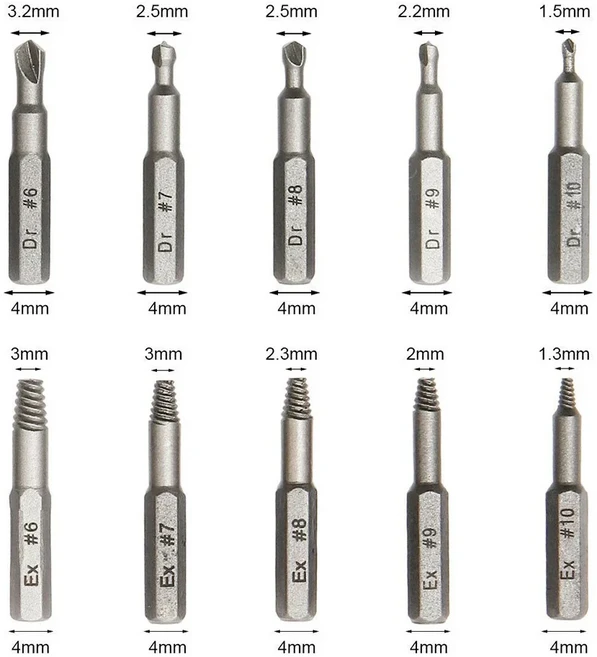 10set 손상된 나사 추출기 드릴 비트 깨진 머리 4mm 6.35mm 탭 도구 제거, 01 4mm, 01