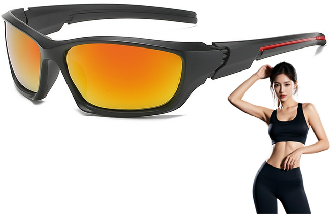 남녀 편광 야외 선글라스 야간 운전 선글라스 사이클링 스포츠 안경, 검은색 프레임 빨간 필름, 1개