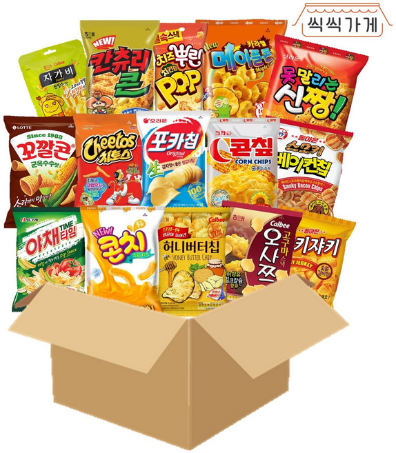 [씩씩가게] 올브랜드 15종 / 허니버터 베이컨칩 콘칩 치토스 야채타임 포카칩 꼬깔콘 신짱 오사쯔 카라멜메이플콘 쟈키쟈키 치즈팝 캰츄리콘 콘치 자가비, 1세트