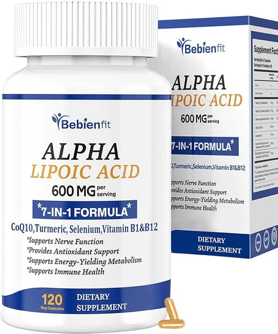 Bebien fit 알파 리포산 600mg + CoQ10 & 액티브 B1 B12 - 7-in-1 신경 병증 지원 손과 발의 강화 항산화제 세포 에너지 및 신진 대사 비건 글, Bebien fit 알파 리포산 600mg + CoQ1, 1개 - 쿠팡