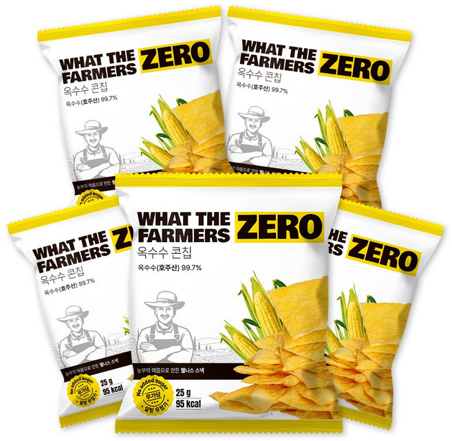 다이어터 필수품 왓더파머스 오리지널 무설탕 옥수수칩 기름 없이 열풍에 구운 건강한 저당 간식 옥수수 콘칩, 5개, 25g